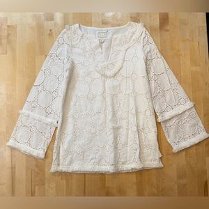Sail to Sable White Eyelet Lace Bell Sleeve Top